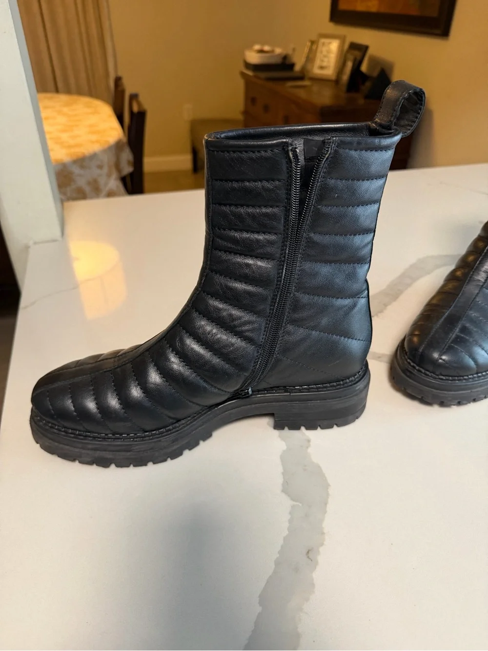 Quilted Black Sheepskin Made in Italy Bootie with Lug Sole